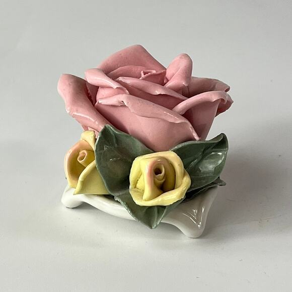 x8 1940s Kronach Bavarian Porcelain Dusty Pink Rose Flower Figurine 1.5" Bisque - Picture 4 of 15